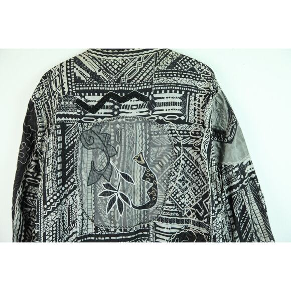 Chicos 3 L Silk FLAW Embroidered Fish Jacket Boho Artsy Embellished Maximalist - Picture 13 of 14
